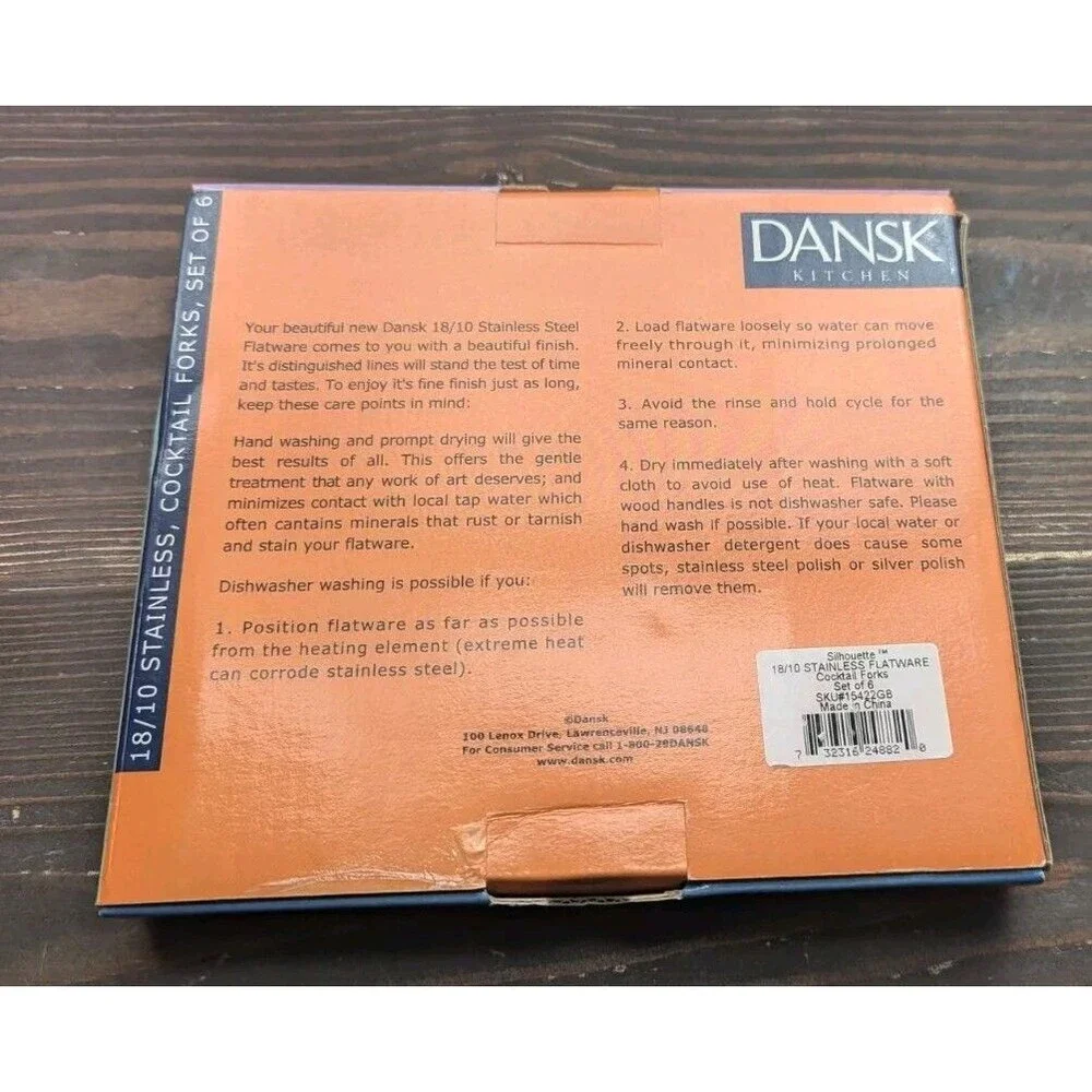 Dansk SILHOUETTE Stainless 6 Cocktail/Seafood Forks 18/10 Glossy